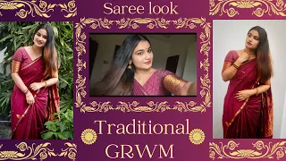 TRADITIONAL GRWM 😍| SANDRA OFFICIAL | PRIYAMANA THOZHI PAVITHRA| RED SAREE LOOK |❤️❤️❤️