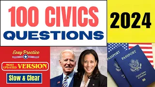 2024 EASY Answer Slow USCIS Official 100 Civics Questions and Answers US Citizenship Interview 2023