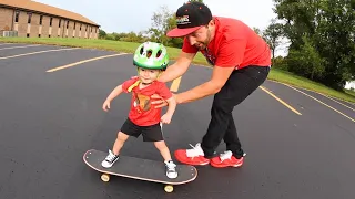 1 Year Old First Time Skateboarding.