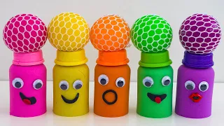 Match Rainbow Colors Squishy  Balls with Kinetic Sand  Milk Bottles Smiley Face |  video for kids