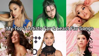 My Top 3 Favourite & Least Favourite Songs By Each Artists