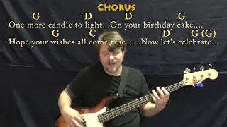 Happy Birthday (Traditional) Bass Guitar Cover Lesson in G with Chords/Lyrics