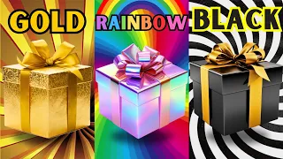 Choose your gift 🤩💝🤮 || 3 gift box challenge || Gold Rainbow Black #pickonekickone #giftboxchallenge