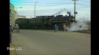 1989, Bullet Nose Betty #6060 CNR Steam move to Cominco Plant minor derail & CFCN story, Calgary, Ab
