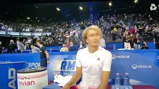 Zverev gets hit by a ball thrown at his head!