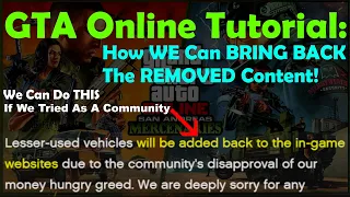 Tutorial: How Can WE Bring Back The REMOVED CARS Of GTA Online As A Community (Best Way Possible)