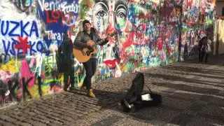 Busker at John Lennon Wall, Prague (Beatles "Hey Jude")