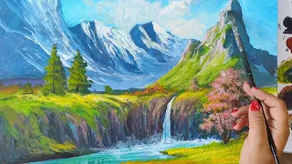 Painting a beautiful mountain landscape. Draw a landscape with this quick method🎨🖌️🤗