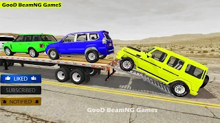 Flatbed Trailer new Toyota Cars Transportation with Truck - Pothole vs Car #01 - BeamNG.Drive