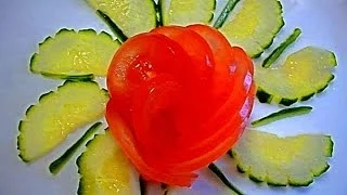 Роза из помидора. Карвинг из помидора. Decoration of Tomato Украшения из овощей