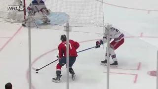 Alex Ovechkin assists on Strome's bad angle goal vs Rangers (2 apr 2023)