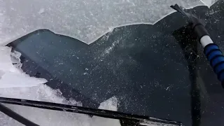 Thick ice sheets on the car || frozen car ice removal || ice scraping sounds