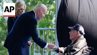 President Biden greets WWII veterans at D-Day ceremony