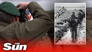 Falklands War veterans reunite for the first time in 40 years to recreate iconic photograph