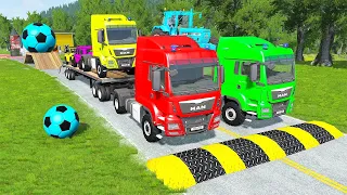 Double Flatbed Trailer Truck vs Speedbumps Train vs Cars | Tractor vs Train Beamng.Drive 070