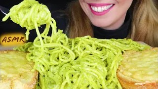 ASMR: BASIL PESTO SPAGHETTI & GARLIC BREAD 🍲 | No Talking Mukbang | Real Eating Sounds | Request #26