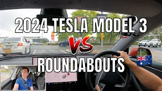 Driving around Roundabouts in 2024 Tesla Model 3 Update in Australia