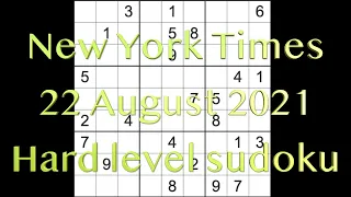 Sudoku solution – New York Times sudoku 22 August 2021 Hard level