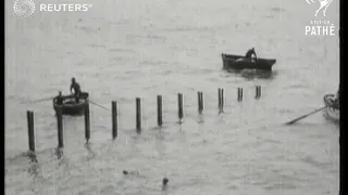 UK: SPORTS:  Miss Sharpe "Swimmer": Swims the Channel  reaching Dover after 15 hours swim (1928)