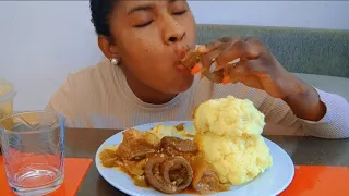 OKRO SOUP WITH FUFU THICK COW SKIN AND BREAKING BONES MUKBANG