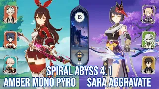 C2 Amber Mono Pyro & C6 Kujou Sara Aggravate - Spiral Abyss 4.1 - Genshin Impact