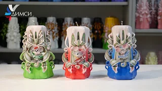 Три забавные новогодние резные свечи 12 см с символом наступающего 2020 года "Мышь/Крыса" от ДИМСИ