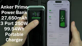 Anker Prime Power Bank 27,650mAh 3-Port 250W Portable Charger (99.54Wh) Smart App Compatible