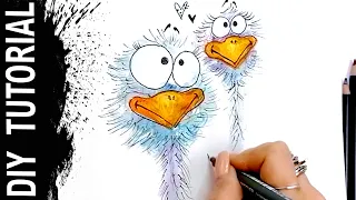 Crazy Lovebirds Doodle Easy Tutorial using watercolor and acrylicpaint