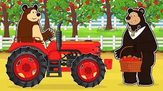 The Bear And Delivery of Apples by Red Tractor to the nearby Market | Funny Tractor, Vehicles Farm
