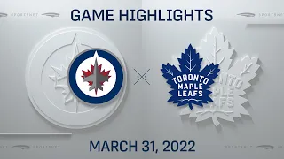 NHL Highlights |  Jets vs. Maple Leafs - Mar 31, 2022