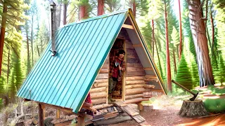 Teen Builds Amazing Log Cabin in The Remote Woods -START TO FINISH