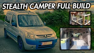 CHEAP DIY Micro Camper - STEALTH Car Campervan Full Build Timelapse -Peugeot Partner Start to Finish