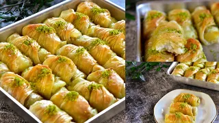 رولات البقلاوه بالقشطه الطعم ولا اطيب😋Baklava roll stuffed with cream