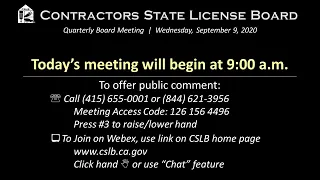 CSLB Board Meeting: September 9, 2020 Part 1 of 3