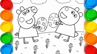 Drawing and Coloring Peppa Pig Playing with Suzi Sheep|Easy Step by Step Peppa Pig Drawing for Kids