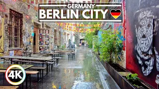Berlin Germany 2021, Heavy Rain Walk to Hackescher Markt! 4K Walking Tour with Captions
