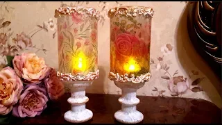 DIY/How to make💖 Romantic Candle Holders💗 / Decoupage on glas