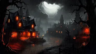 Autumn Haunted Village Haloween Ambience - Relaxing Gentle Rain Sounds and Night Spooky Sound