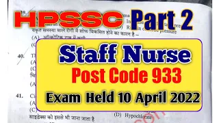 Hpssc Staff Nurse Post Code 933 Part 2 imp questions for JOA IT exam