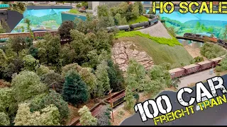 100 Car Freight Train on a Mountain Grade - HO Scale