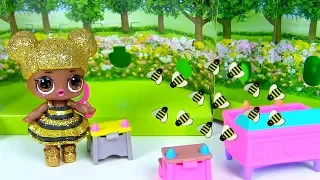 СЕМЕЙКА КВИН БИ Куклы Лол Сюрприз! Мультик про пчёл на даче у Барби! Видео для детей Lol Surprise
