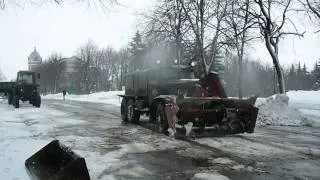 Old vintage soviet snow blower D-470 on ZIL-157 truck chasses