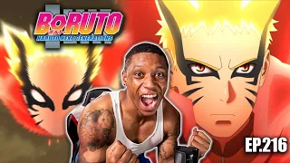 NARUTO'S SACRIFICE !!!! Boruto Ep 216 | BARYON MODE ! | Reaction