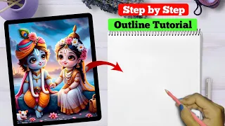 🥰 Cute Radha Krishna drawing | How to draw Lord Krishna and Radha easy | Radha Krishna drawing |