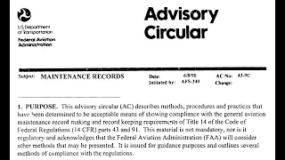 Maintenance Records AC 43 9C aka Rules & Regs - Grumman Style