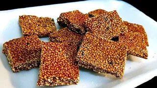 Sesame seeds bars [] How to make Crunchy sesame Bars [] 2 ingredient sweet Recipes