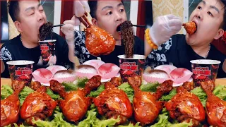 ASMR# Xiaofeng Eating Really delicious 🍗 Fried chicken thighs,Ghost pepper noodles, Cake Mukbang #72