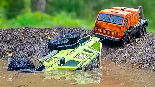 RC Cars MUD Rescue and MUD Racing - Cross RC MC8-A KAMAZ 8x8 vs Traxxas TRX6 Mercedes G63 6x6