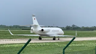 Dassault Falcon 2000EX taxiing and departure, strong wind