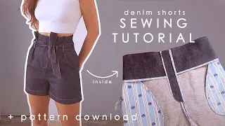 Fine Finishing With Bias Binding |Denim Shorts Sewing Tutorial +Pattern Download|Muse Paperbag Pants